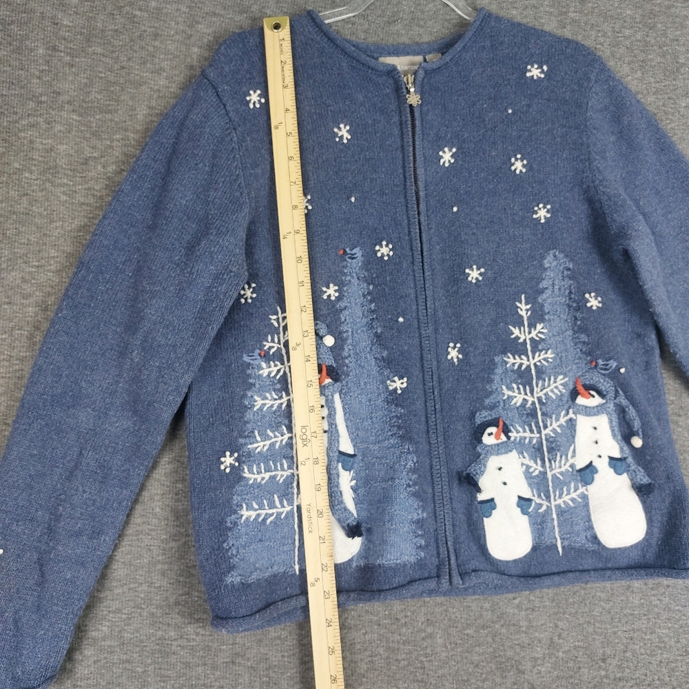 CROFT & BARROW BLUE EMBROIDERED SNOWMAN WINTER HOLIDAY CHRISTMAS CARDIGAN SZ M - Picture 7 of 11